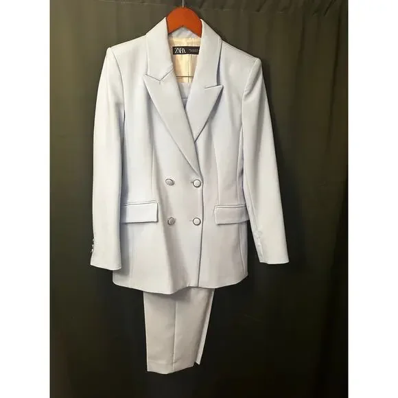 Zara 2 Piece Set Double Breasted Shoulder Pad Blazer and Slim High Waist Pants - Picture 8 of 15